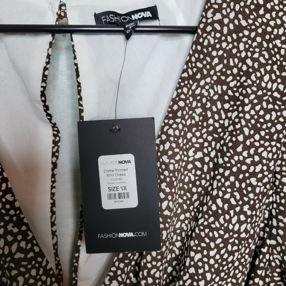 NWT Fashion Nova Dottie Printed Mini Dress - Brown/White combo, Size: 1X - Picture 10 of 10